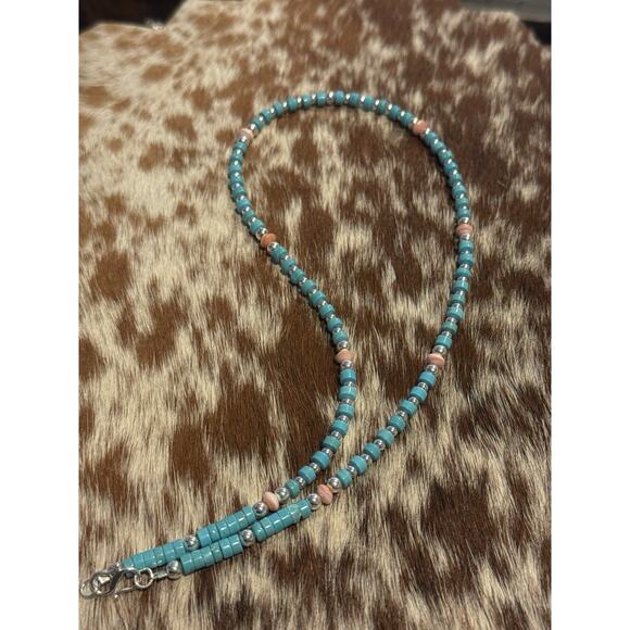 Native American Sterling Silver Shiny Navajo Pearl Turquoise Conch Necklace 18” - Picture 13 of 13